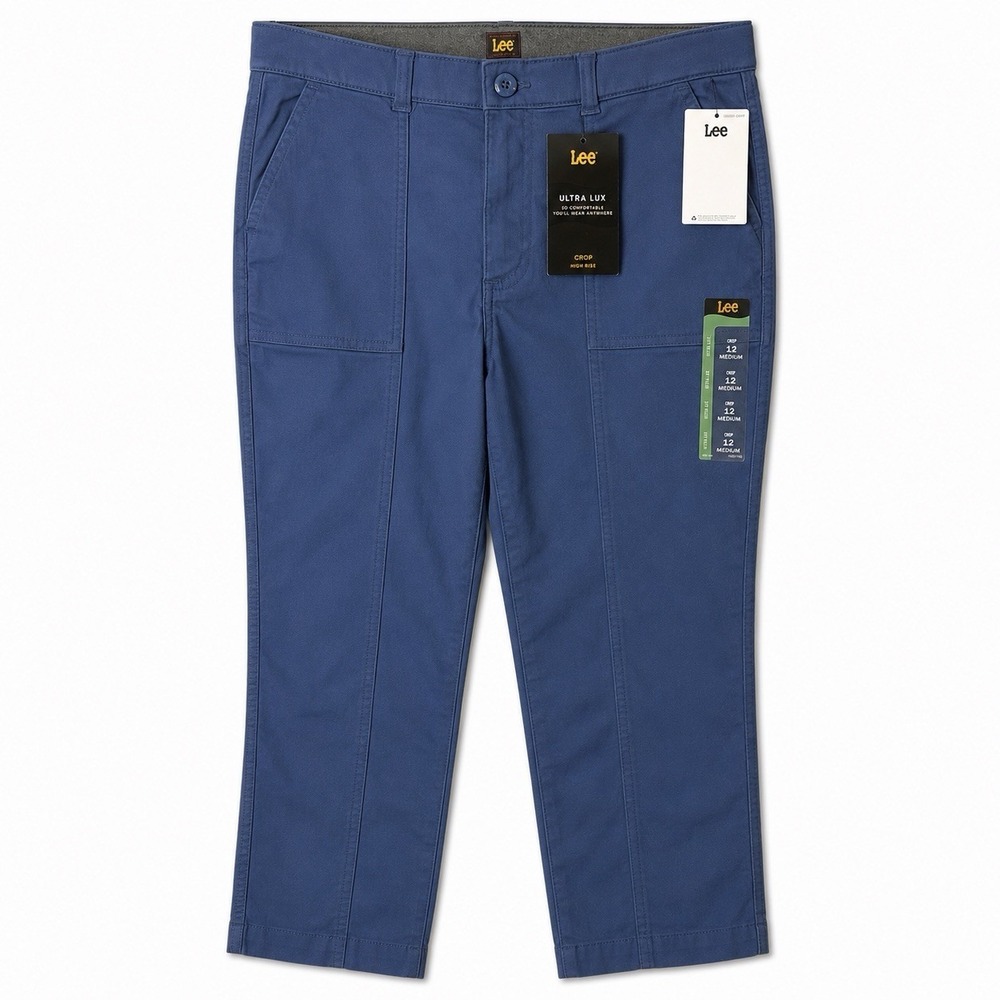 Lee Womens 12 Medium Ultra Lux High Rise Crop Pants Blue Stretch NWT